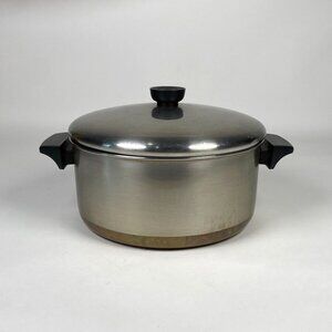 Vintage Revere Ware 4 1/2 Qt Stainless Steel Stock Pot with Lid Copper Bottom